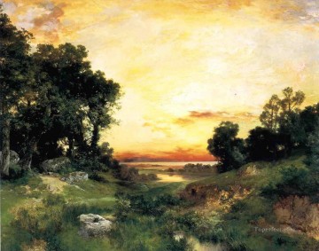 ロングアイランドサウンドの夕日の風景 トーマス・モラン Oil Paintings